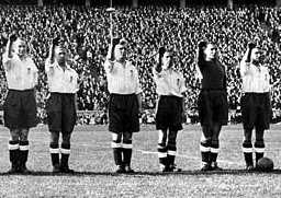 England footballers Nazi salute at the 1938 Berlin Olympics